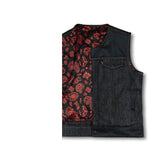 Hunt Club Style Men's Paisley Diamond Stitched Motorcycle Concealed Carry White Leather And Denim Vest