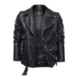 Mens Distressed Cafe Racer Biker Style Motorcycle Leather Jacket