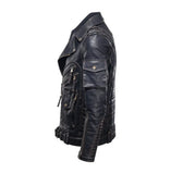 Mens Distressed Cafe Racer Biker Style Motorcycle Leather Jacket