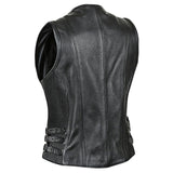 Ladies Buckle Zippered Motorcycle Leather Concealed Carry Vest