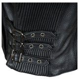 Ladies Buckle Zippered Motorcycle Leather Concealed Carry Vest