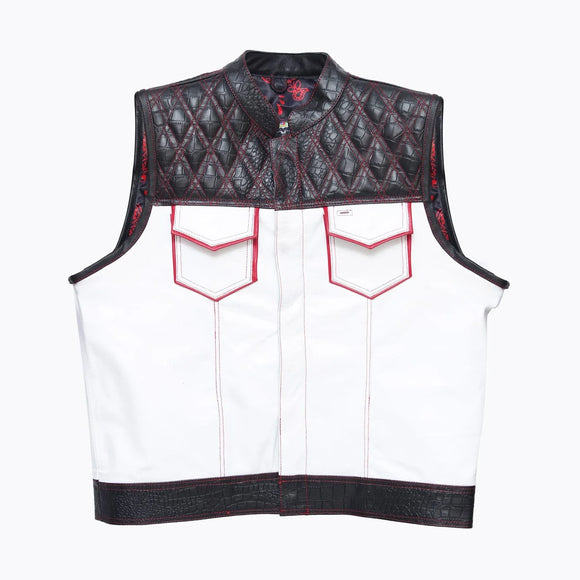 Hunt Club Mens Croc Leather Paisley White Motorcycle Concealed Carry Vest