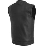 Men Cafe Racer Club Style Motorcycle Low Collared Concealed Carry Leather Vest