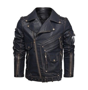 Mens Distressed Cafe Racer Biker Style Motorcycle Leather Jacket