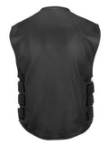 Men's Leather Tactical Swat Style Commando Motorcycle Leather Vest Concealed Carry