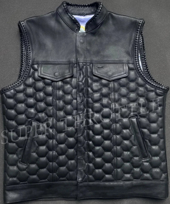 Hunt Club Honey Comb Men's Braided Motorcycle Concealed Carry Leather Vest