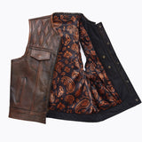 Hunt Club Men's Diamond Stitched Club Style Distressed Paisley Motorcycle Concealed Carry Leather Vest