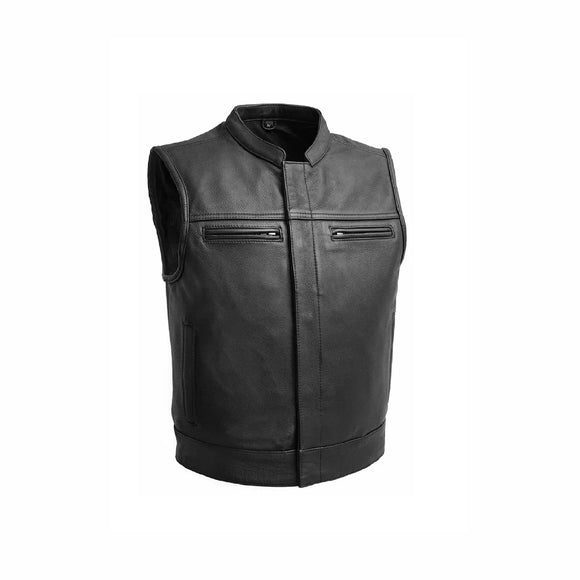 Men Club Style Biker Motorcycle Concealed Carry Black Leather Vest