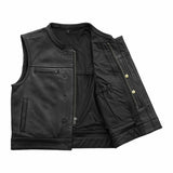 Men Club Style Biker Motorcycle Concealed Carry Black Leather Vest