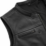 Men Club Style Biker Motorcycle Concealed Carry Black Leather Vest