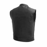 Men Club Style Biker Motorcycle Concealed Carry Black Leather Vest