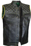 Mens Hunt Club Diamond Stitched Green Paisley Braided Leather Motorcycle Concealed Carry Vest