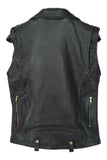 Men's Classic Sleeveless Biker Style Classic Vest Belted Motorcycle Black Leather Vest