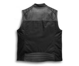 Men Club Style Leather And Denim Combo Motorcycle Low Collared Concealed Carry Leather Vest