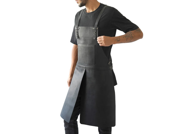 Man Apron for Work or Home Leather Apron Black with Split Leg Design