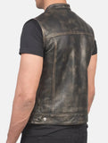 Hunt Club Mens Distressed Lowside Club Style Motorcycle Biker Concealed Carry Leather Vest