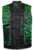 Mens Hunt Club Diamond Stitched Green Paisley Braided Leather Motorcycle Concealed Carry Vest