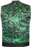 Mens Hunt Club Diamond Stitched Green Paisley Braided Leather Motorcycle Concealed Carry Vest