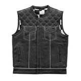 Hunt Club Style Diamond Stitched Braided Black Checker Men's Club Motorcycle Concealed Carry Leather Vest