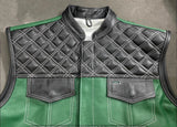 Hunt Club Style Diamond Stitched Green Men's Club Motorcycle Concealed Carry Leather Vest