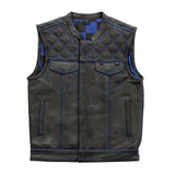 Hunt Club Style SOA Diamond Stitched Braided Collarless Men's Club Motorcycle Concealed Carry Leather Vest