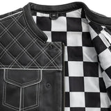 Hunt Club Style Diamond Stitched Braided Black Checker Men's Club Motorcycle Concealed Carry Leather Vest