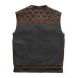 Hunt Club Style Diamond Stitched Braided Orange Checker Men's Club Motorcycle Concealed Carry Leather Vest
