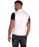 Men's Classic Sleeveless Biker Style White Leather Vest Motorcycle Concealed Carry