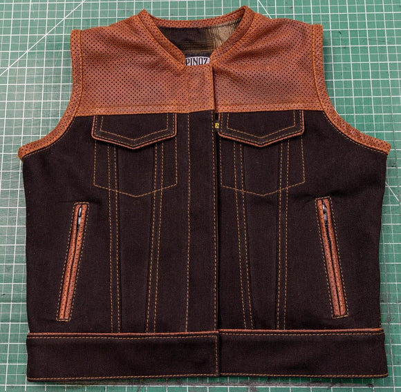 Hunt Club Men's Peforated Leather And Denim Motorcycle Concealed Carry  Vest