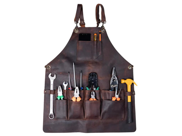 Leather Apron with 12 Tool Pockets Heat & Flame Resistant Heavy Duty Tool Apron