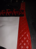 Men's Heavy Buckle Motorcycle Concealed Carry Black, Red, and White Leather Biker Vest