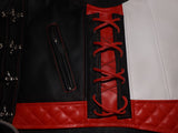 Men's Heavy Buckle Motorcycle Concealed Carry Black, Red, and White Leather Biker Vest