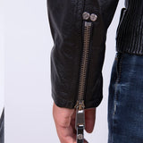 Men Zippered Cafe Racer Motorcycle Biker Style Concealed Carry Leather Jacket