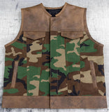 Hunt Club Style Camo Men's Motorcycle Concealed Carry Leather Vest