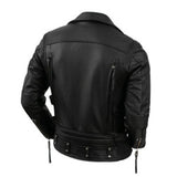 Men Zippered Cafe Racer Motorcycle Biker Style Concealed Carry Leather Jacket