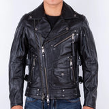 Men Zippered Cafe Racer Motorcycle Biker Style Concealed Carry Leather Jacket