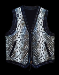 Python Embossed Braided Motorcycle Biker Concealed Carry Leather Vest