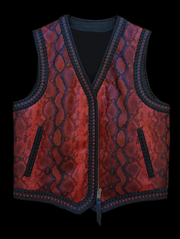 Python Embossed Braided Motorcycle Biker Concealed Carry Leather Vest