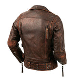 Men Zippered Vintage Style Distressed Cafe Racer Motorcycle Biker Style Concealed Carry Leather Jacket