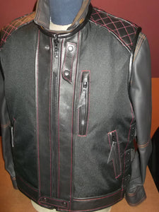 Men's Red Diamond Stitched Leather And Textile Fabric Motorcycle Concealed Carry Biker Vest