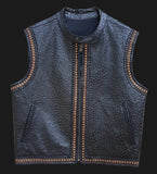 Mens Ostrich Embossed Braided Leather Motorcycle Concealed Carry Vest