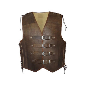 Men's Buckles Heavy Cowhide Leather Vintage Distressed Motorcycle Biker Concealed Carry Leather Vest