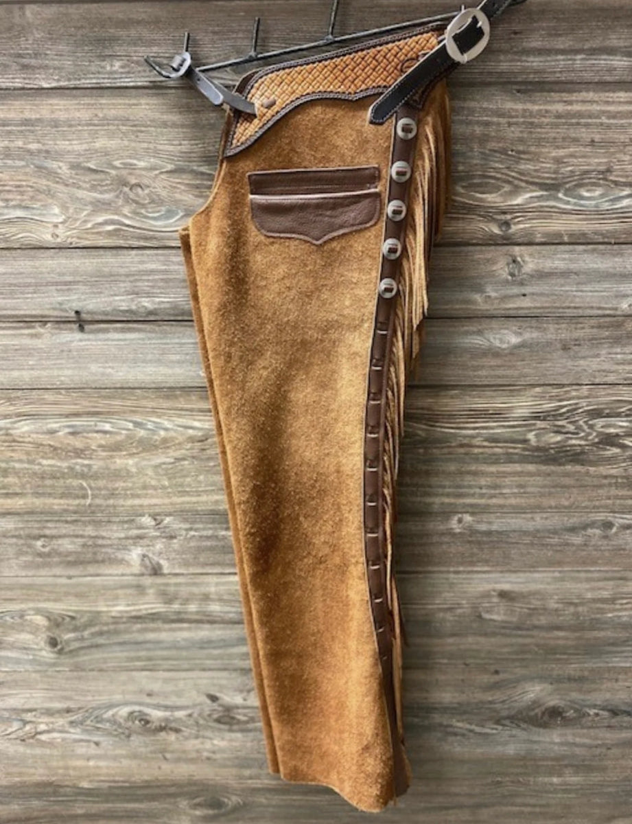 Men's Native American Horse Riding Tan Western Cowboy Leather Chaps Wi ...