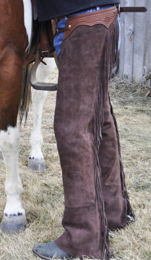 Handmade Fringe Men's Cowboy Buck Skin Suede Leather Western Cowboy Chaps