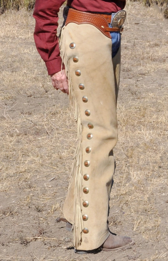 Handmade Fringe Men's Cowboy Buck Skin Suede Leather Western Cowboy Chaps