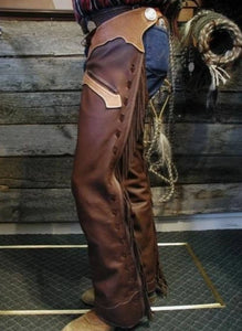 Handmade Traditonal Horse Riding Fringed Men's Western Cowboy Brown Leather Chaps