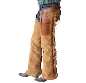 Handmade Fringe Men's Cowboy Tan Suede Leather Western Cowboy Leather Chaps