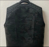 Hunt Club Style Diamond Quilted Black Camo Leather Vest Motorcycle Concealed Carry