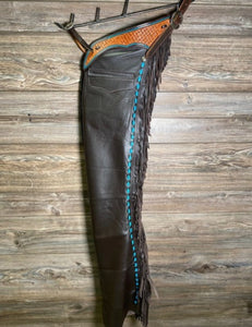 Men's Native American Horse Riding Fringed Western Black Cowboy Leather Chaps