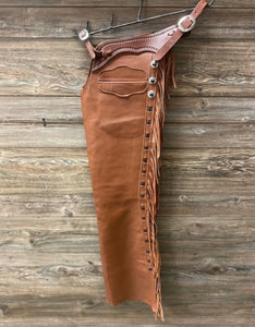 Handmade Fringe Men's Native American Concho Style Horse Riding Western Cowboy Leather Chaps